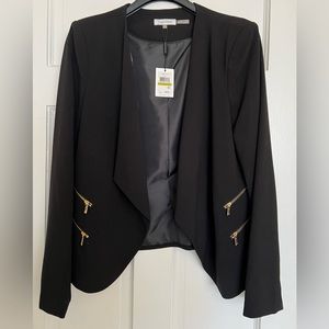 Calvin Klein black open blazer with zipper detail